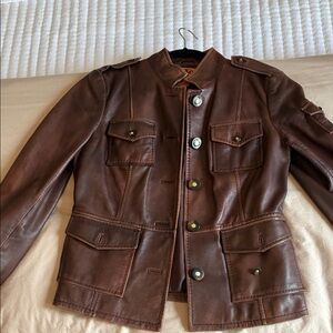 Tory Burch Brown Leather Military-Style Jacket